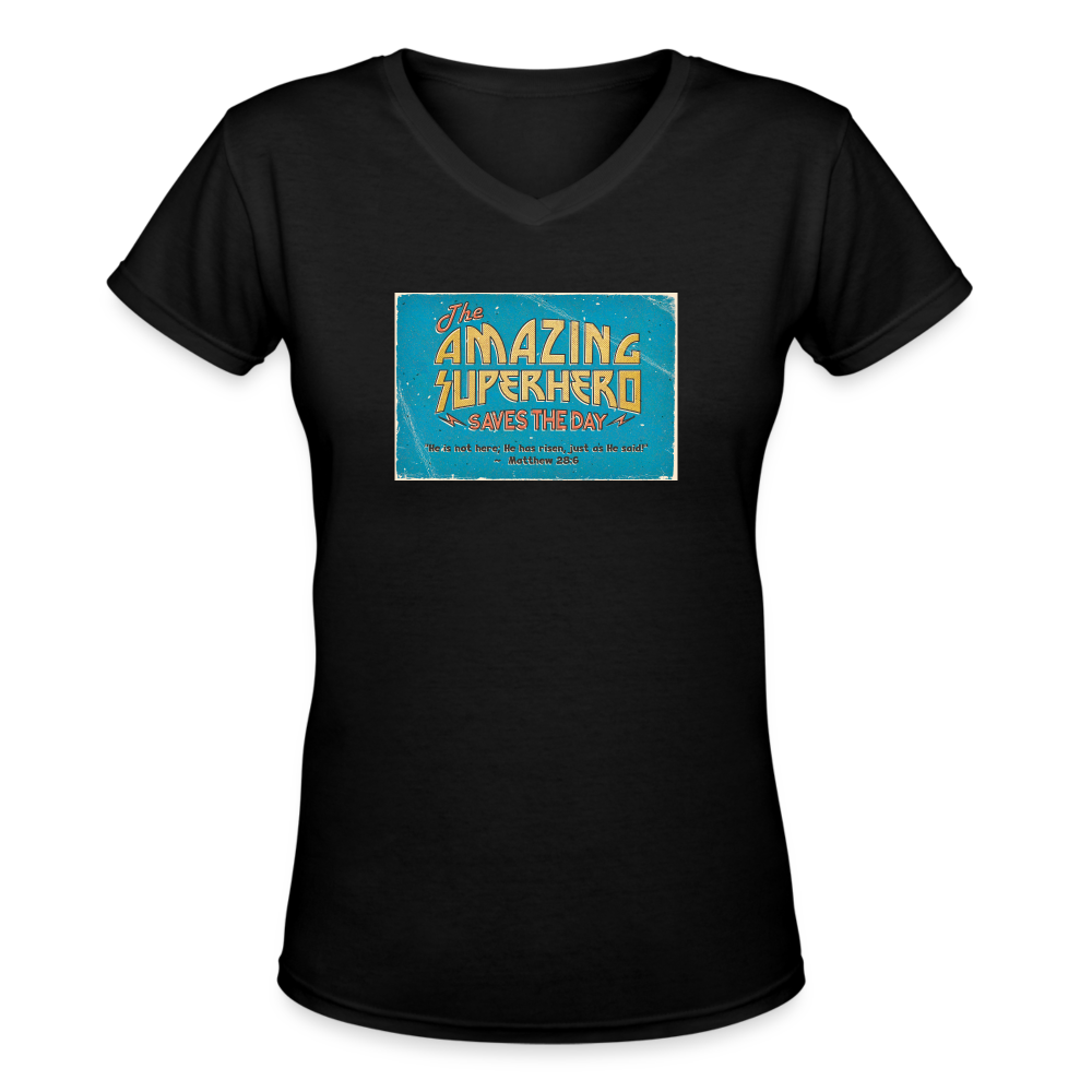 Amazing Superhero - Women's Shallow V-Neck T-Shirt - black