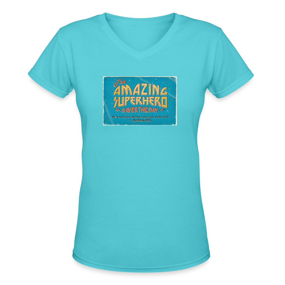 Amazing Superhero - Women's Shallow V-Neck T-Shirt - aqua