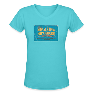Amazing Superhero - Women's Shallow V-Neck T-Shirt - aqua