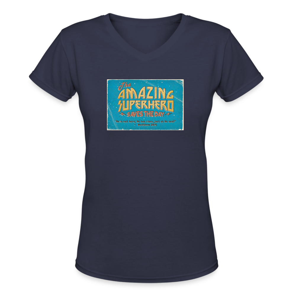Amazing Superhero - Women's Shallow V-Neck T-Shirt - navy