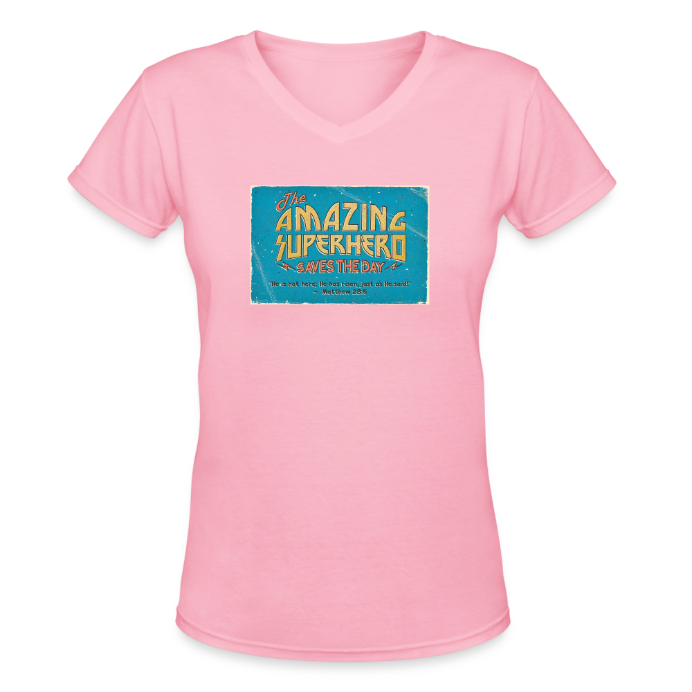 Amazing Superhero - Women's Shallow V-Neck T-Shirt - pink
