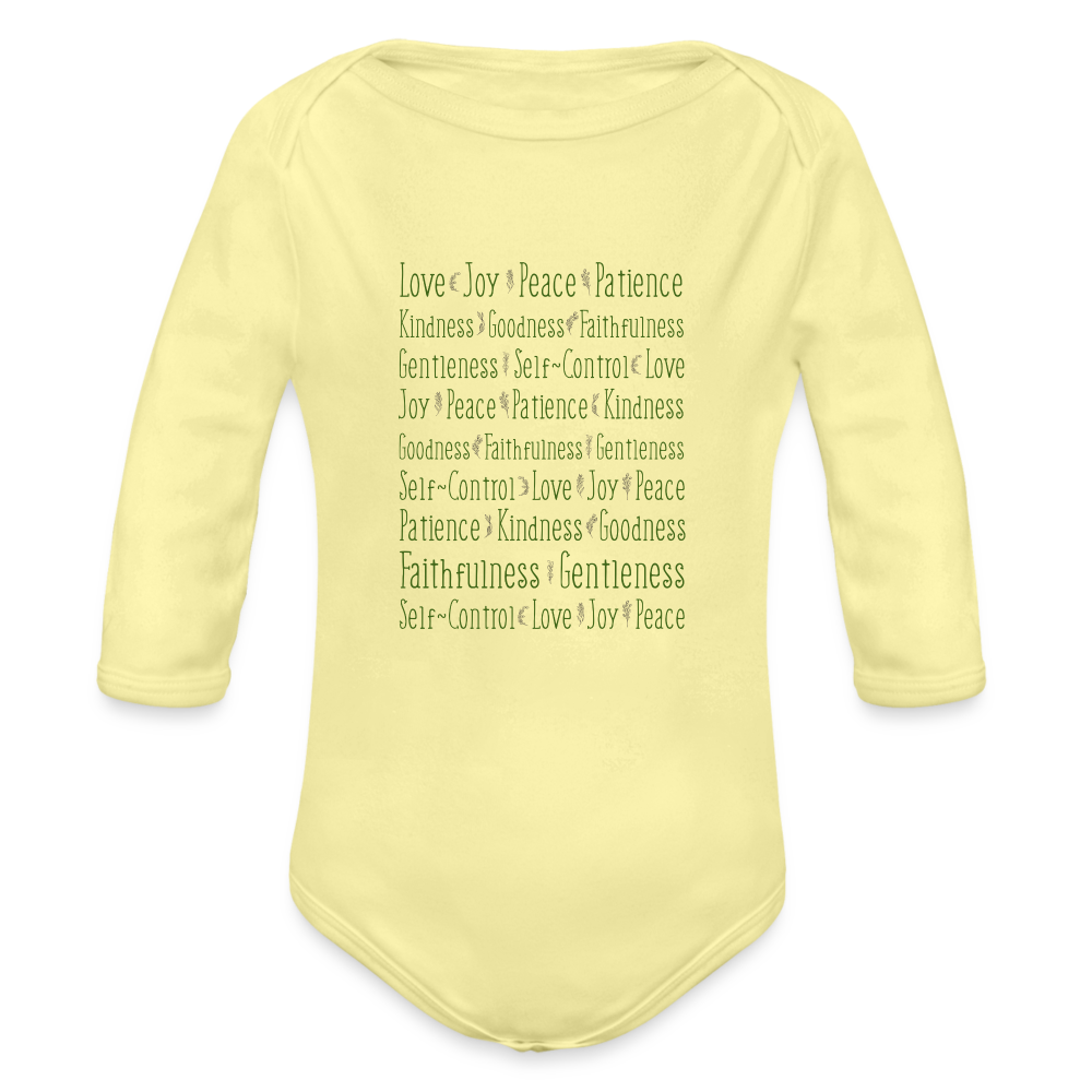 Fruit of the Spirit - Organic Long Sleeve Baby Bodysuit - washed yellow