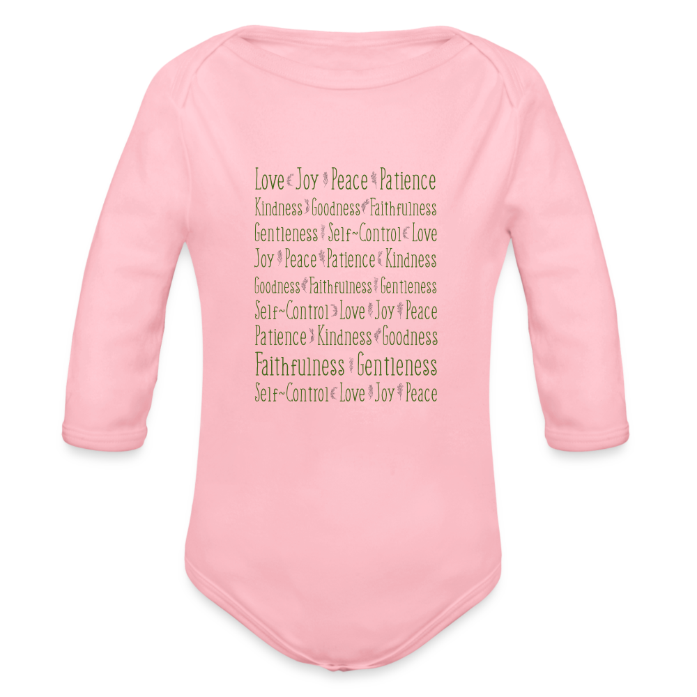 Fruit of the Spirit - Organic Long Sleeve Baby Bodysuit - light pink