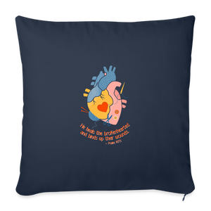 He Heals the Brokenhearted - Throw Pillow Cover - navy