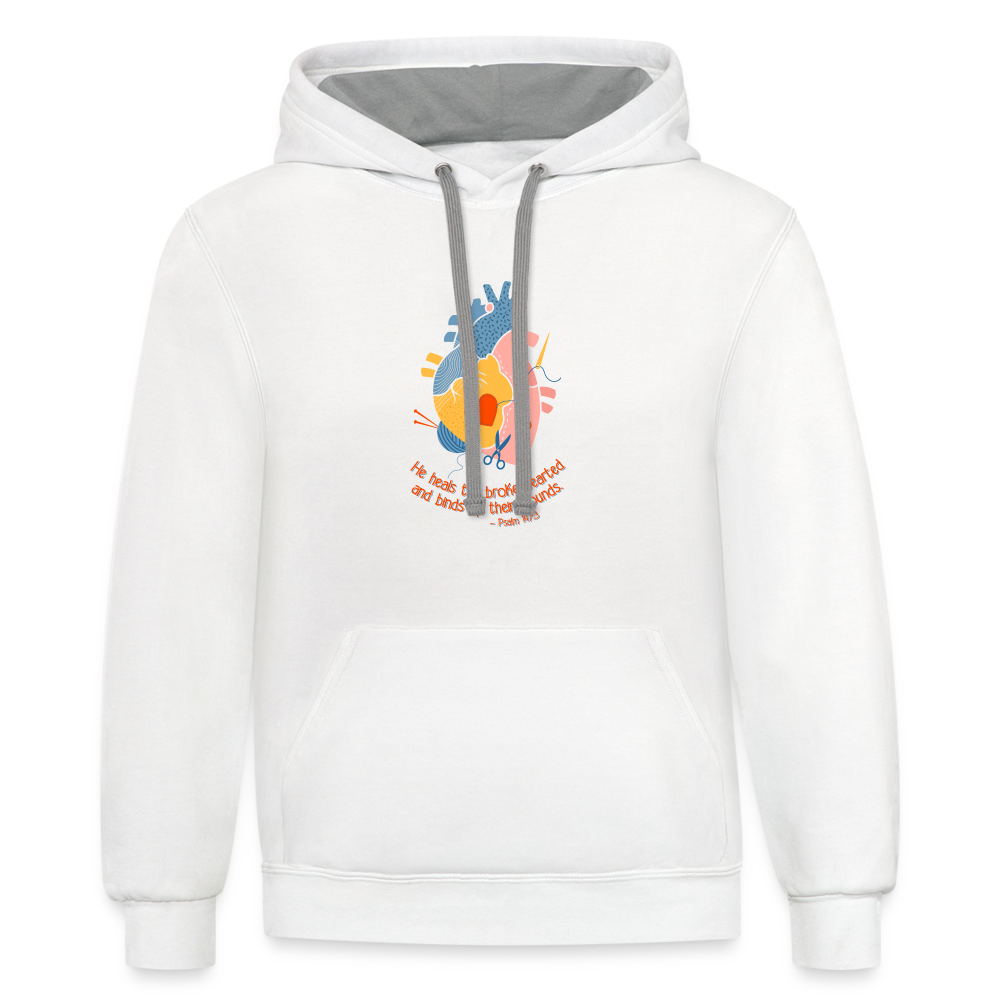 He Heals the Brokenhearted - Contrast Hoodie - white/gray
