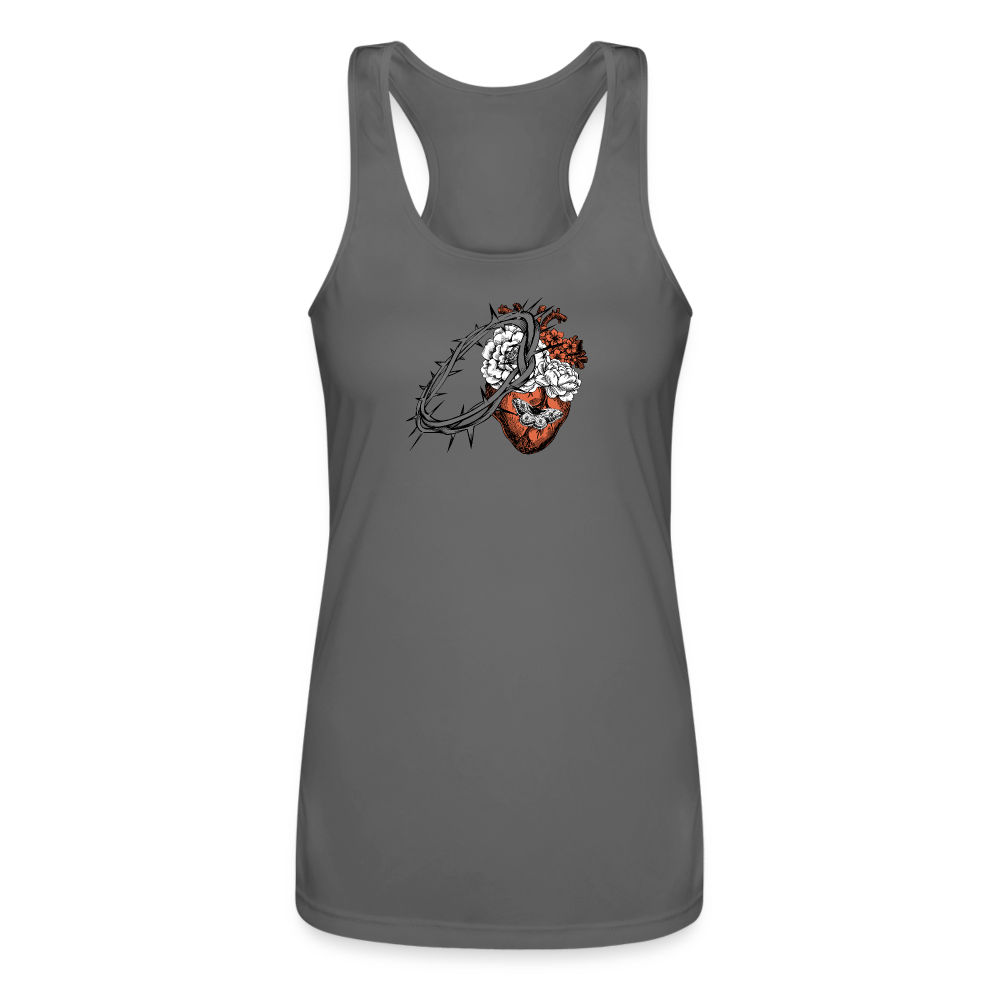 Heart for the Savior - Women’s Performance Racerback Tank Top - charcoal