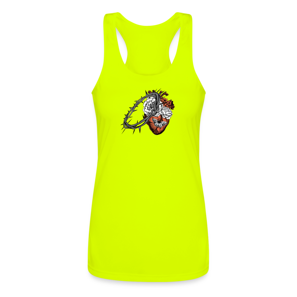 Heart for the Savior - Women’s Performance Racerback Tank Top - neon yellow
