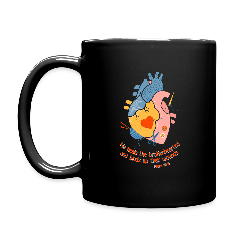 He Heals the Brokenhearted - Full Color Mug - black