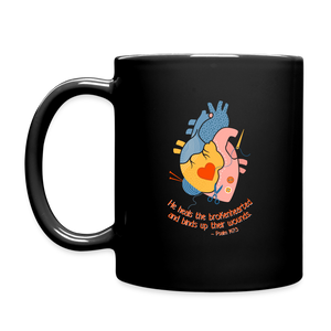 He Heals the Brokenhearted - Full Color Mug - black