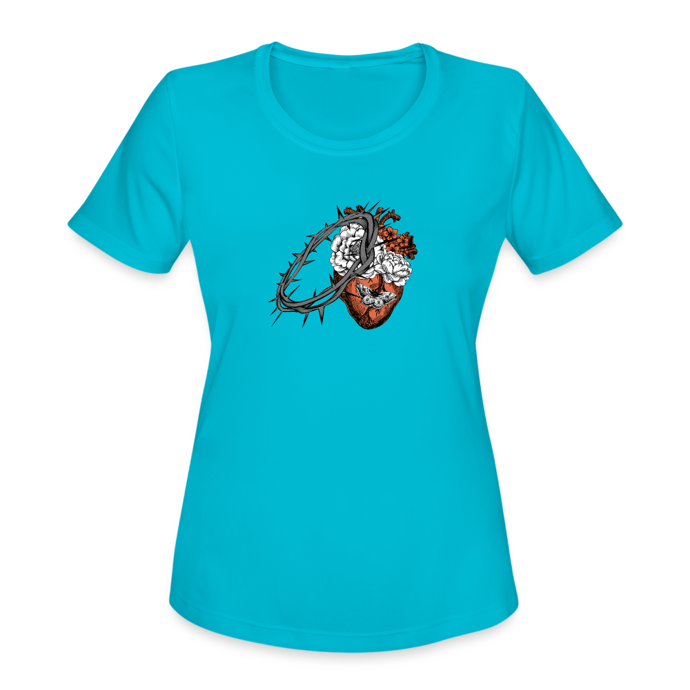 Heart for the Savior - Women's Moisture Wicking Performance T-Shirt - turquoise