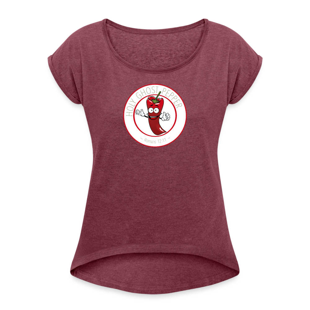 Holy Ghost Pepper - Women's Roll Cuff T-Shirt - heather burgundy