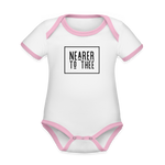Nearer to Thee - Organic Contrast Short Sleeve Baby Bodysuit - white/pink