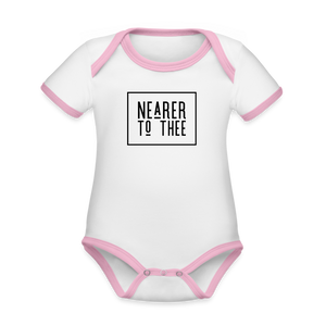 Nearer to Thee - Organic Contrast Short Sleeve Baby Bodysuit - white/pink