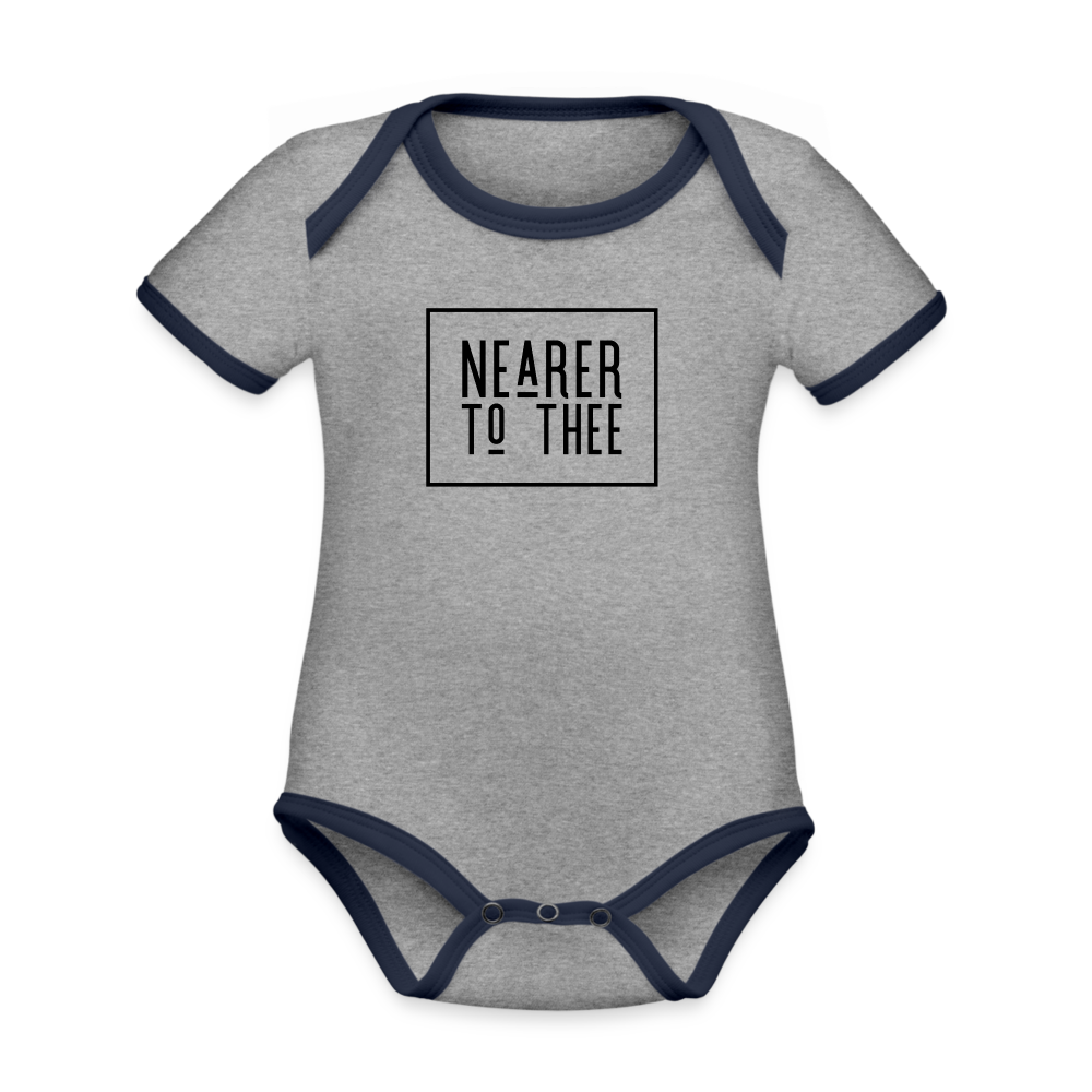 Nearer to Thee - Organic Contrast Short Sleeve Baby Bodysuit - heather gray/navy