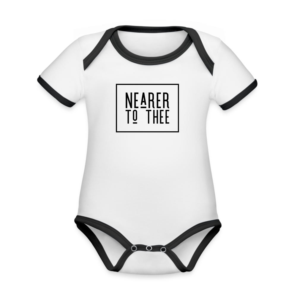 Nearer to Thee - Organic Contrast Short Sleeve Baby Bodysuit - white/black