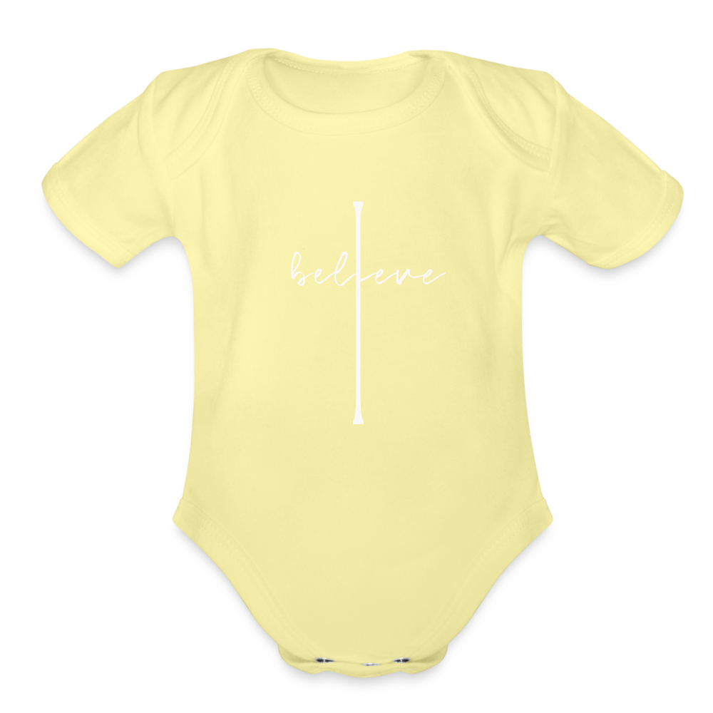 I Believe - Organic Short Sleeve Baby Bodysuit - washed yellow