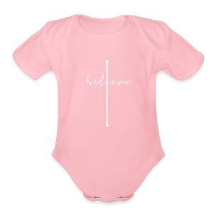 I Believe - Organic Short Sleeve Baby Bodysuit - light pink