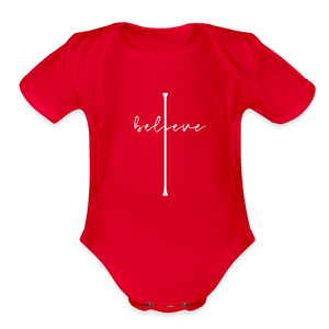 I Believe - Organic Short Sleeve Baby Bodysuit - red