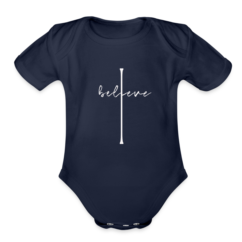 I Believe - Organic Short Sleeve Baby Bodysuit - dark navy