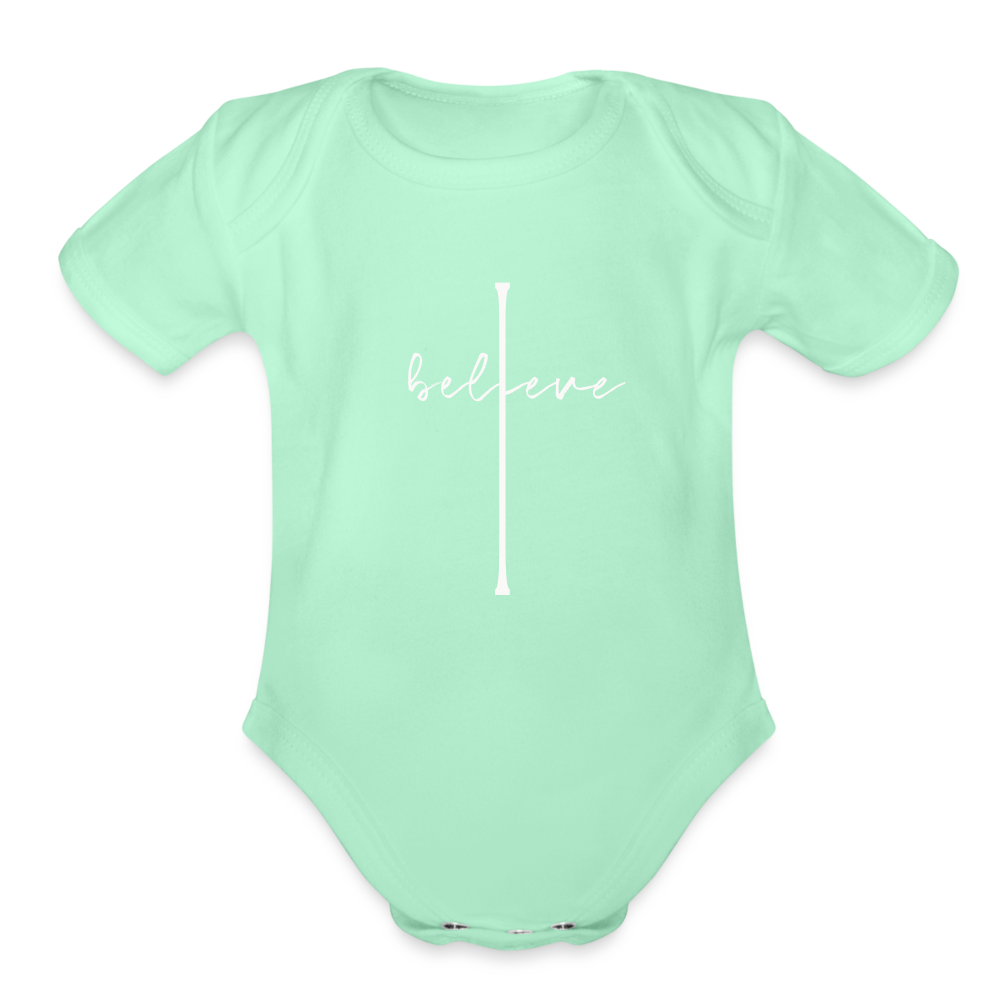 I Believe - Organic Short Sleeve Baby Bodysuit - light mint