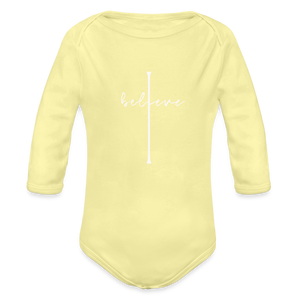 I Believe - Organic Long Sleeve Baby Bodysuit - washed yellow