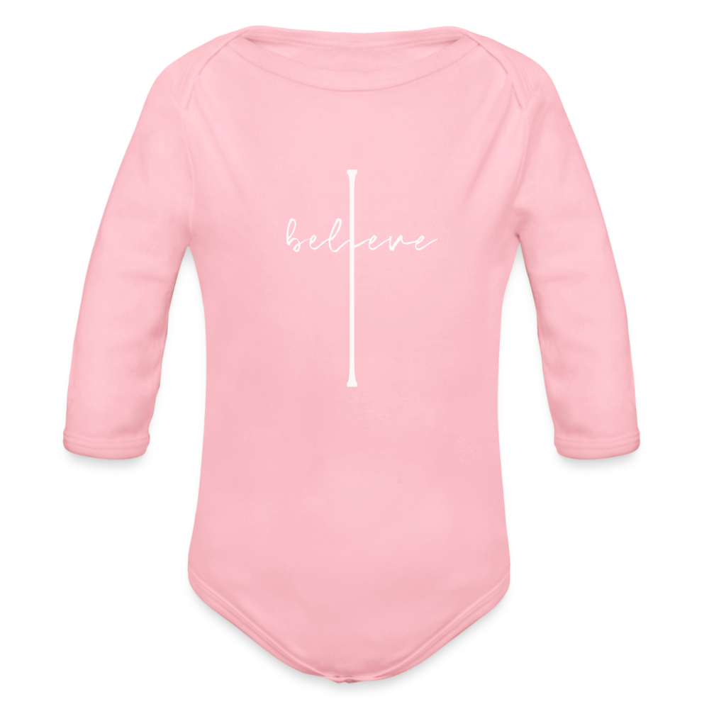 I Believe - Organic Long Sleeve Baby Bodysuit - light pink