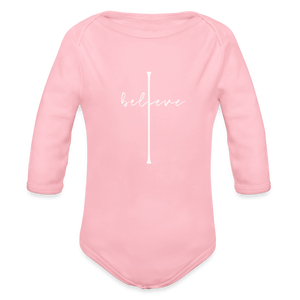 I Believe - Organic Long Sleeve Baby Bodysuit - light pink