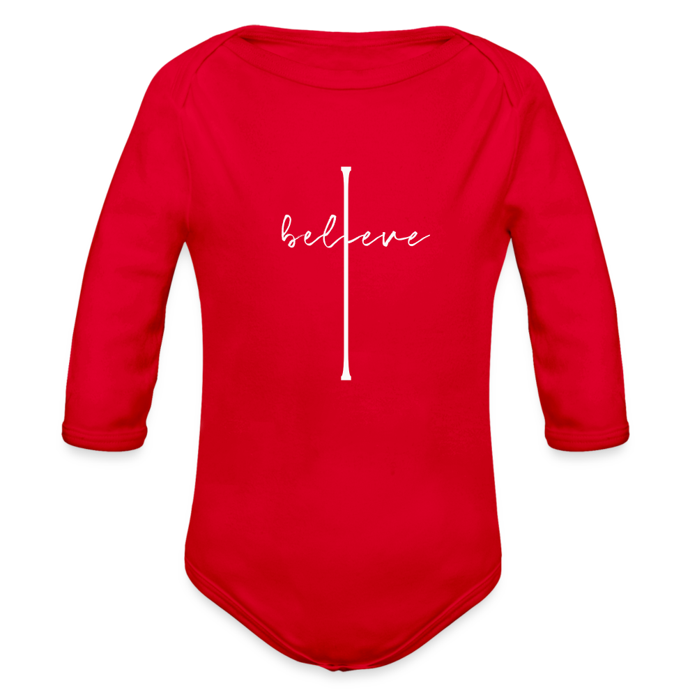 I Believe - Organic Long Sleeve Baby Bodysuit - red