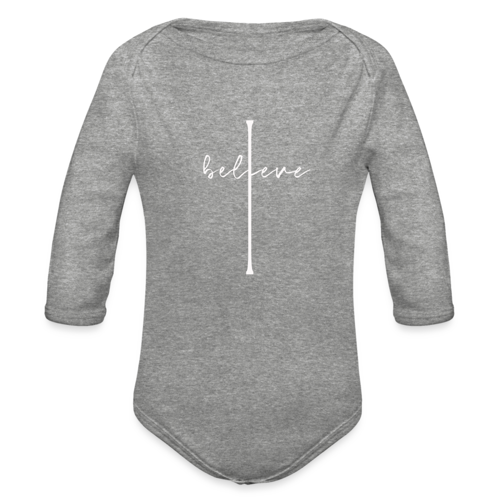 I Believe - Organic Long Sleeve Baby Bodysuit - heather grey