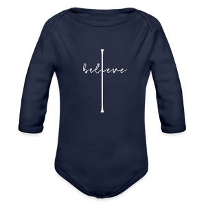 I Believe - Organic Long Sleeve Baby Bodysuit - dark navy
