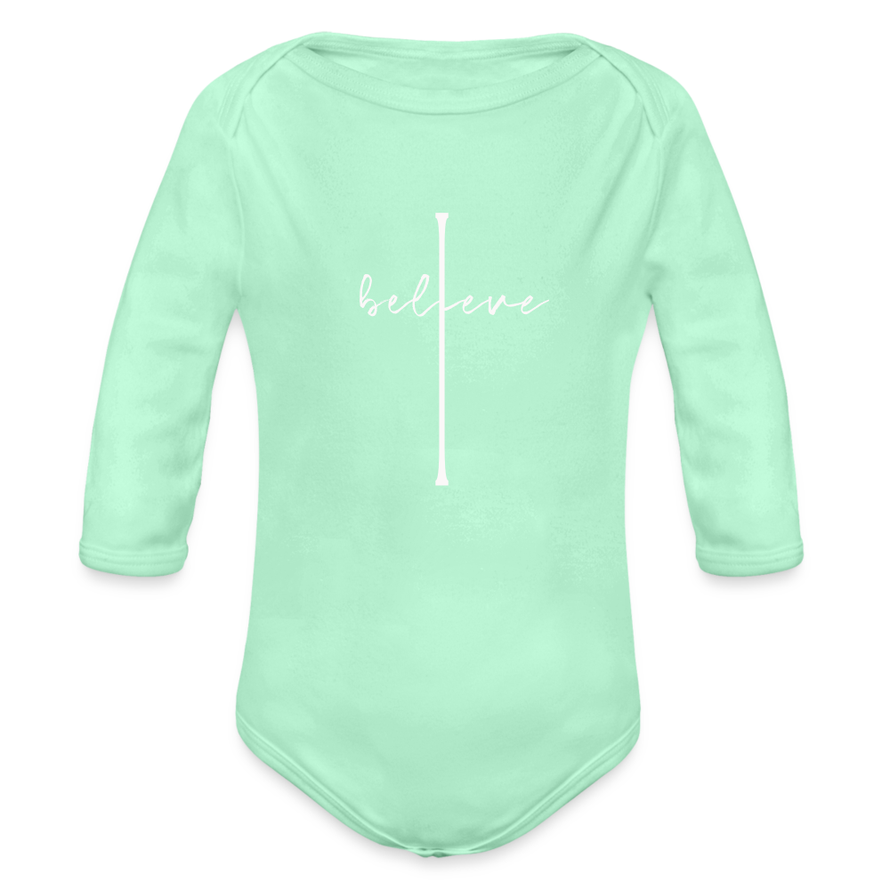 I Believe - Organic Long Sleeve Baby Bodysuit - light mint