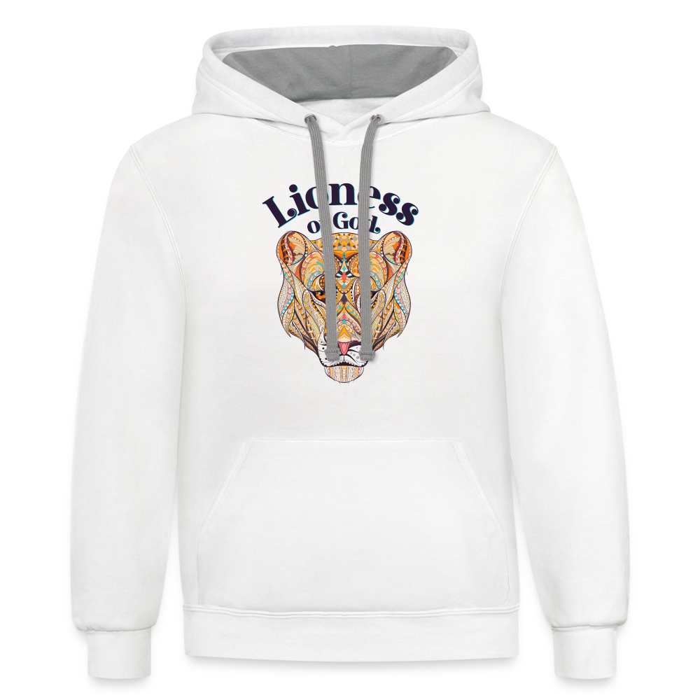Lioness of God - Unisex Contrast Hoodie - white/gray