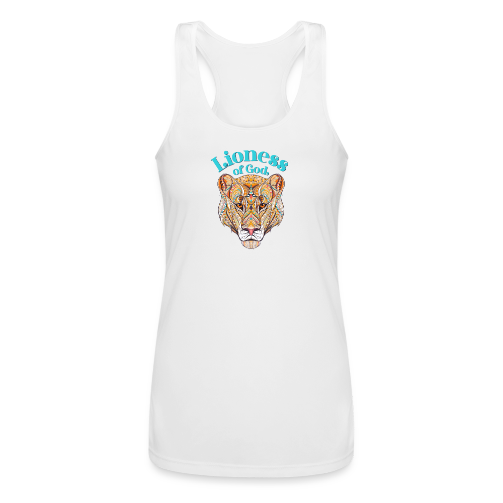 Lioness of God - Women’s Performance Racerback Tank Top - white