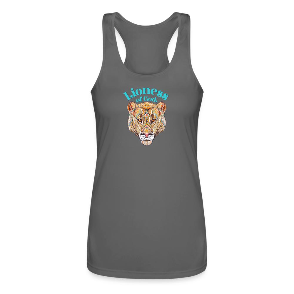 Lioness of God - Women’s Performance Racerback Tank Top - charcoal