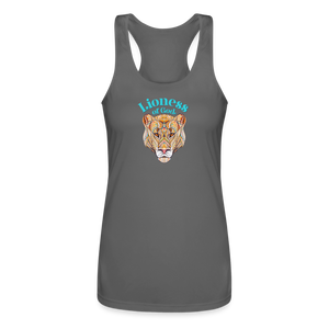 Lioness of God - Women’s Performance Racerback Tank Top - charcoal