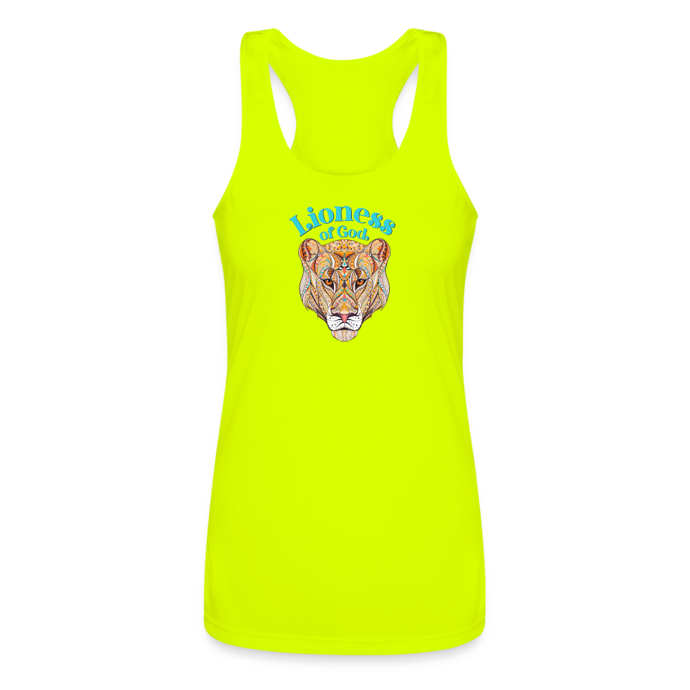 Lioness of God - Women’s Performance Racerback Tank Top - neon yellow