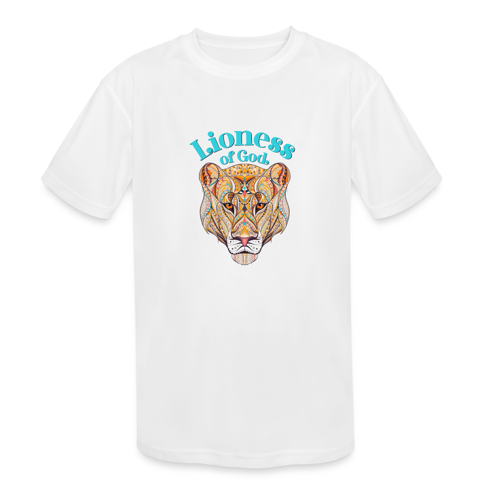 Lioness of God - Kids' Moisture Wicking Performance T-Shirt - white