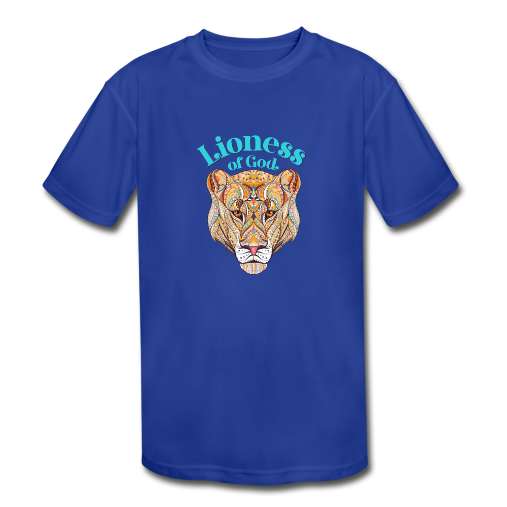Lioness of God - Kids' Moisture Wicking Performance T-Shirt - royal blue