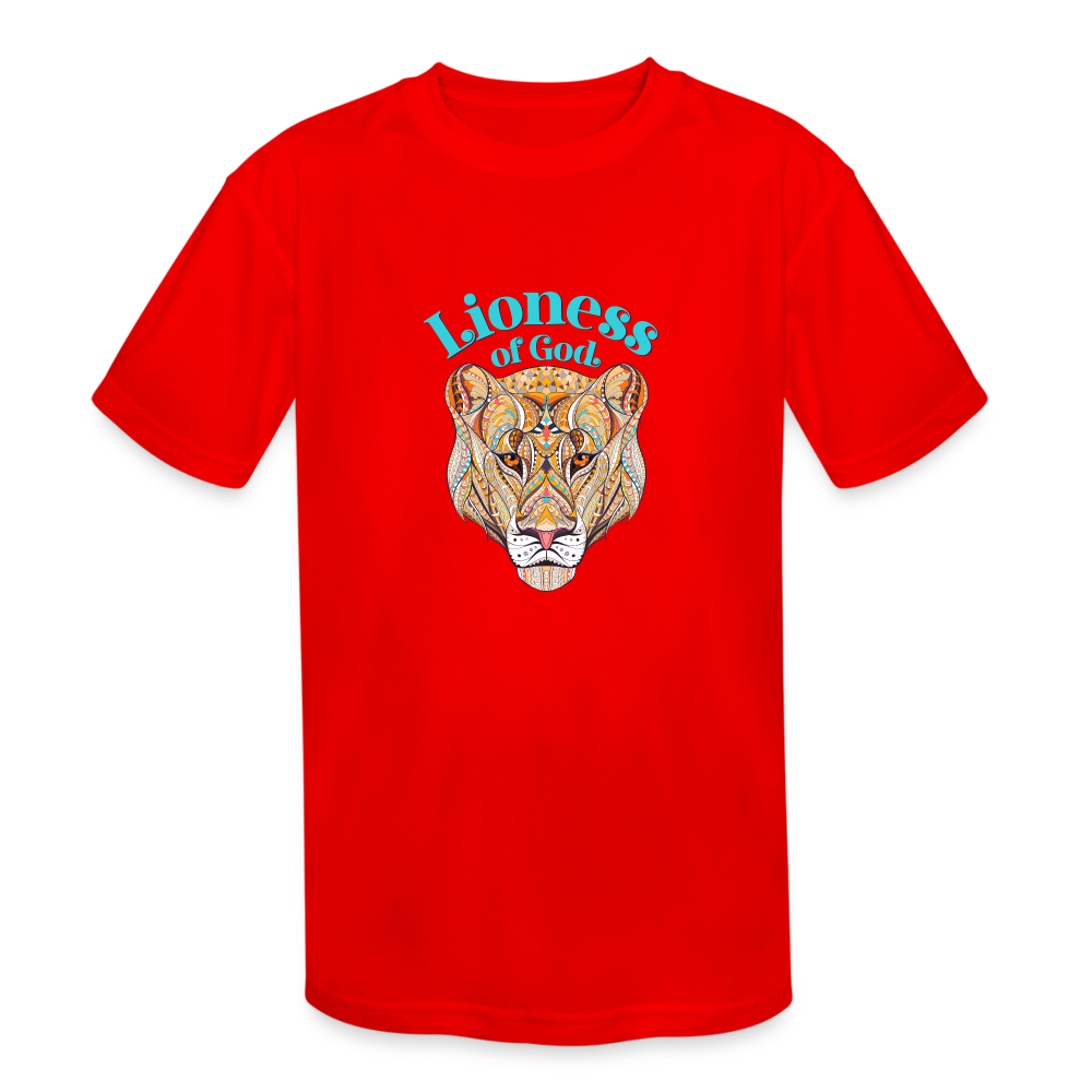Lioness of God - Kids' Moisture Wicking Performance T-Shirt - red