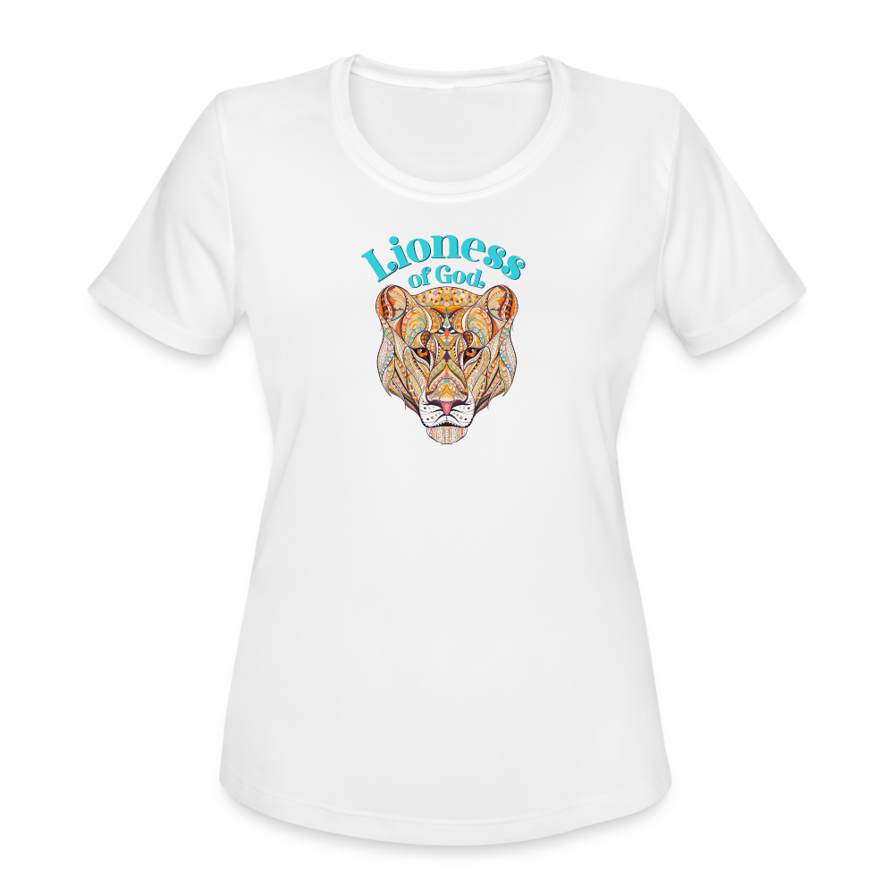 Lioness of God - Women's Moisture Wicking Performance T-Shirt - white