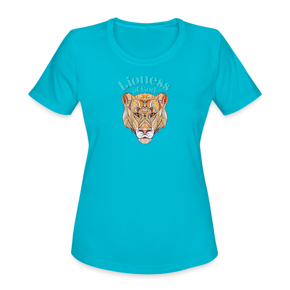 Lioness of God - Women's Moisture Wicking Performance T-Shirt - turquoise