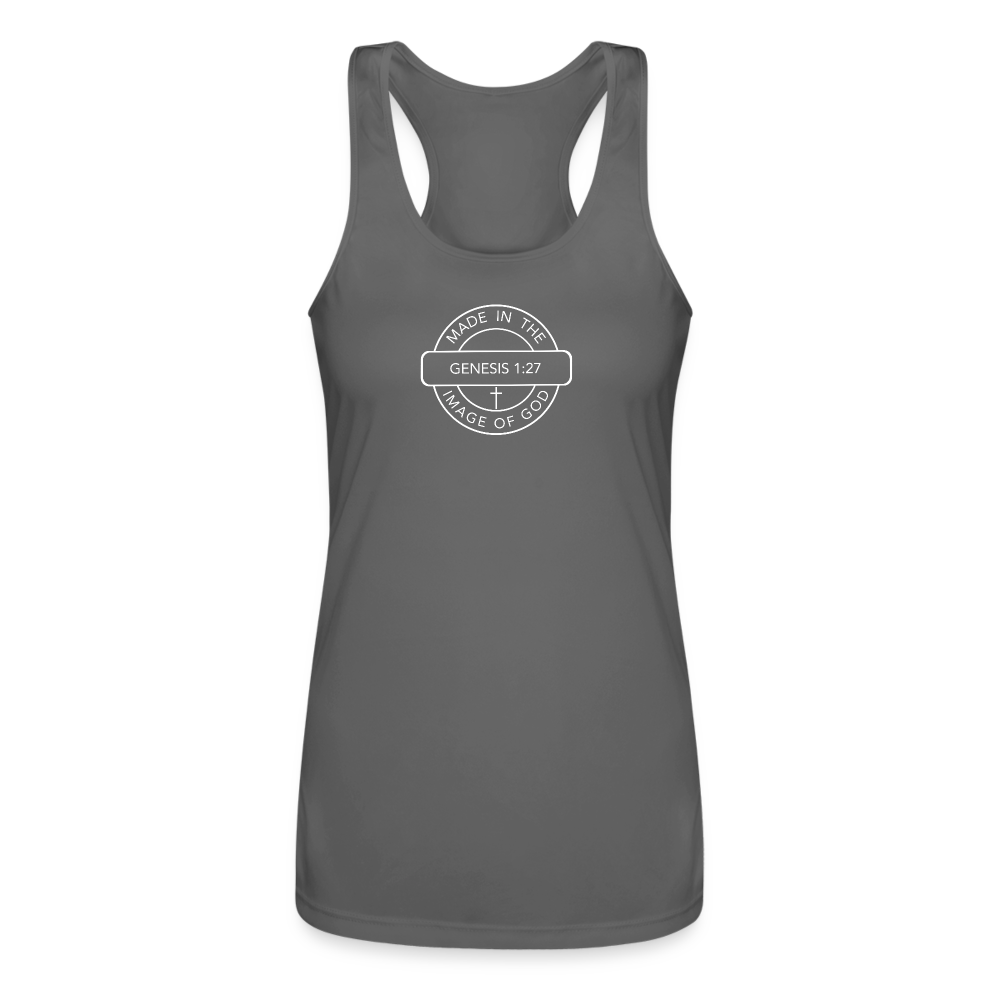 Made in the Image of God - Women’s Performance Racerback Tank Top - charcoal
