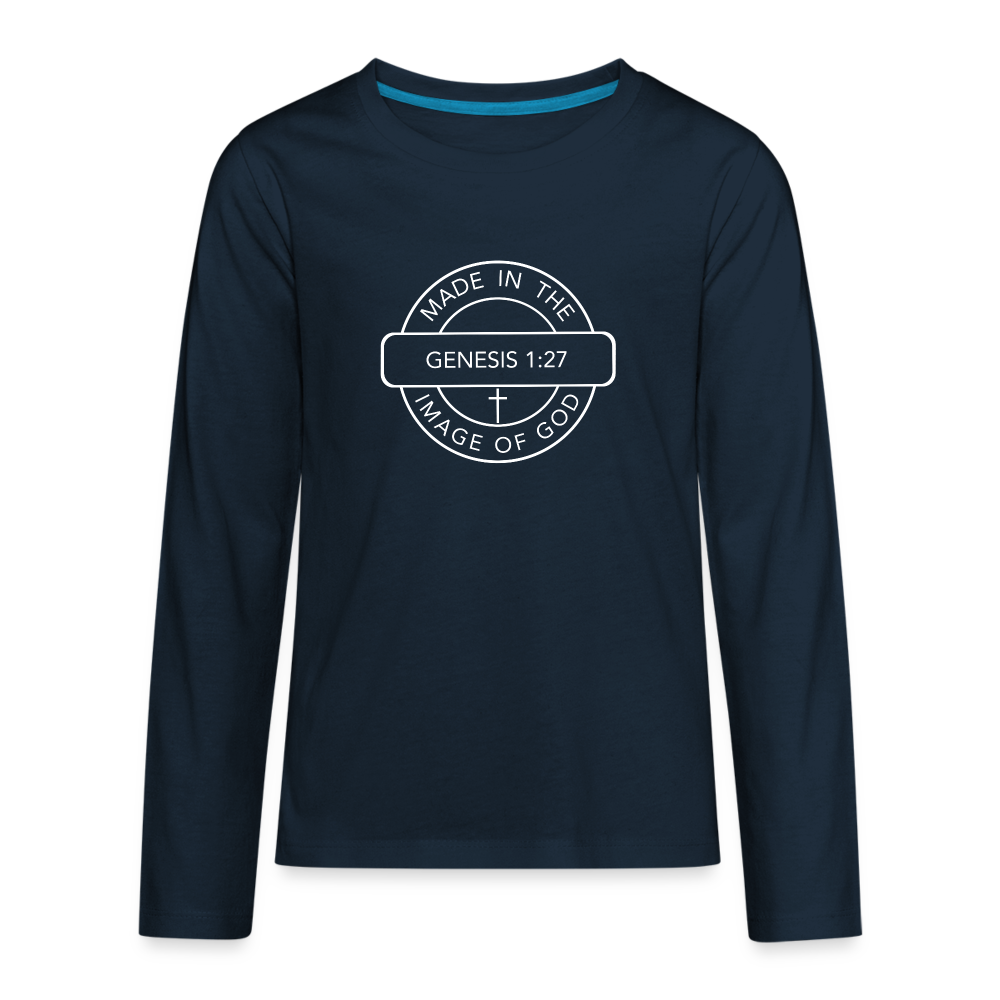 Made in the Image of God - Kids' Premium Long Sleeve T-Shirt - deep navy