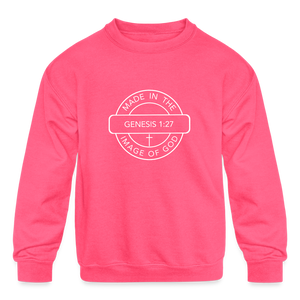 Made in the Image of God - Kids' Crewneck Sweatshirt - neon pink