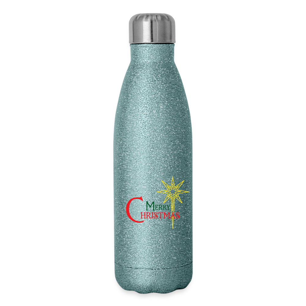 Merry Christmas - Insulated Stainless Steel Water Bottle - turquoise glitter