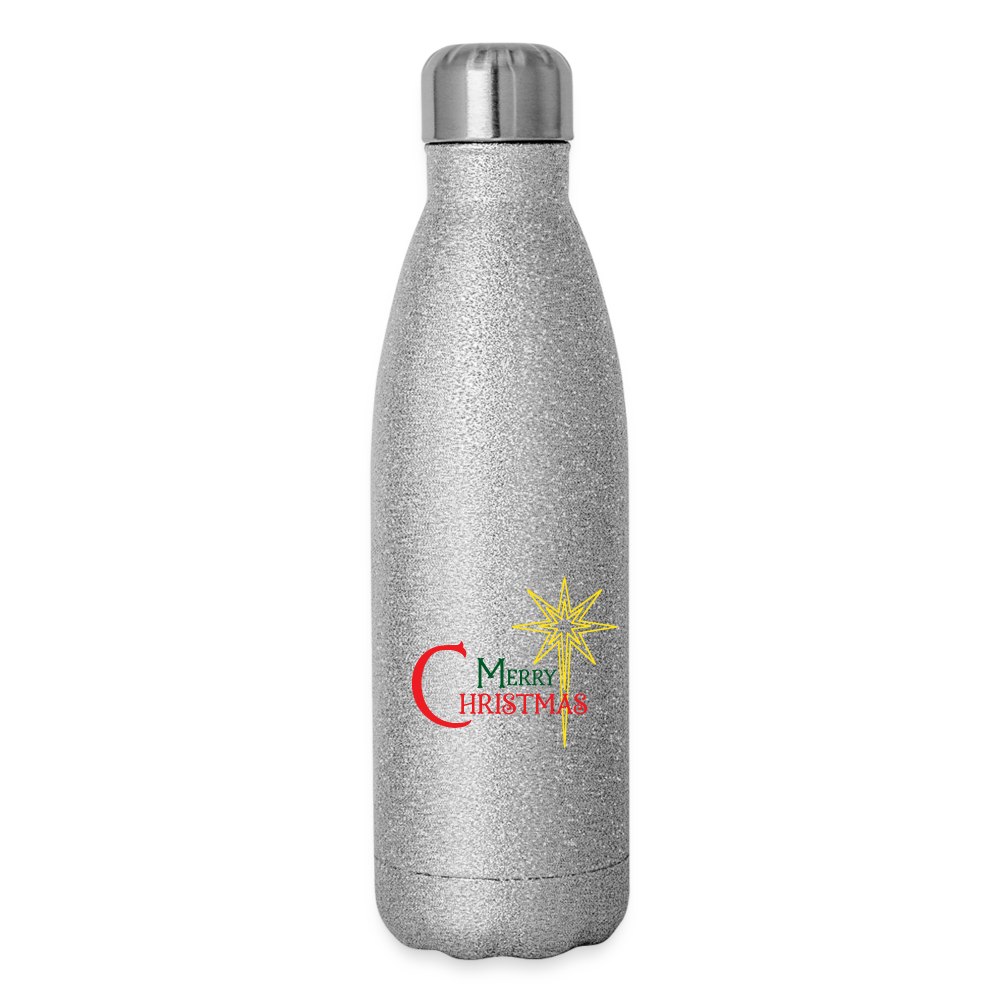Merry Christmas - Insulated Stainless Steel Water Bottle - silver glitter